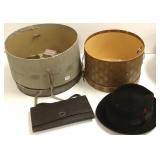 2 hat boxes with vintage bags, hat, etc.