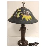 Antique style lamp with reverse painted shade