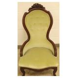 Carved walnut upholstered slipper chair