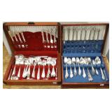 2 sets of silverplated flatware in chests