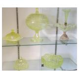 5 pieces Vaseline glass including epergne