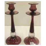 2- 12" art glass candlesticks