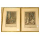 2 antique framed French colored engravings