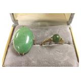 1 tested gold & 1 - 10K gold ring set with jade