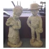 27" cement boy & girl garden figures
