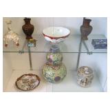 Group of oriental items, porcelain, enameled, etc.