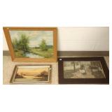 2 framed paintings- 1 signed & a framed colored