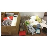 Group household items, linens, bookends, etc.