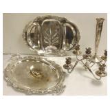 15" sterling vase 13 troy oz, 2 ornate silverplate