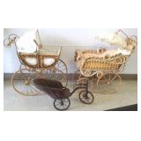 2 antique style doll strollers & an antique style