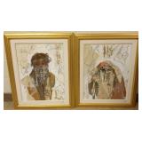 2 framed signed mixed media artworks 20" x 24"