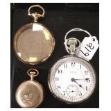 Elgin pocket watch & 2 pocket watch cases
