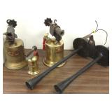 3 blow torches & a vintage car horn