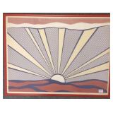 Framed pencil signed Lichtenstein, Sunrise,
