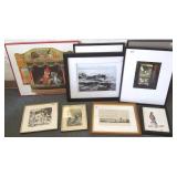 9 assorted framed artworks including photography,