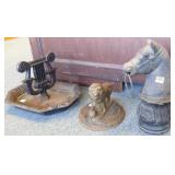 3 cast iron figural items - boot scrapers, door