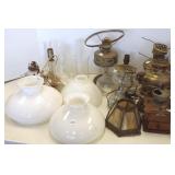 Group of assorted lamps, shades, coffee grinder,