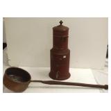 Tin decorated water cooler & large copper dipper