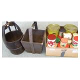 Group of advertising tins, canisters & 2 wood
