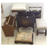 Group including Victorian organ stool, magazine