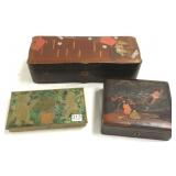 Mexican inlaid box & 2 lacquered boxes