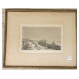 Framed etching 1869- 6 1/2" x 9 1/2" Bordeaux