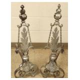 Pair large wrought iron andirons