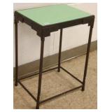 Antique arts & crafts iron stand with green glass