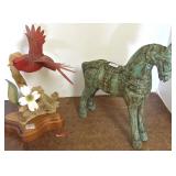 12" Wooden Bird carving & a horse carving (as is)