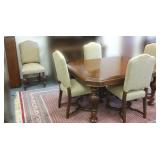 Antique walnut dining room table with 5 chairs &