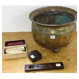 Russian pre-1917 brass planter, compass, level &