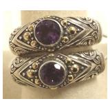 Pair fancy sterling & 18K earrings set with