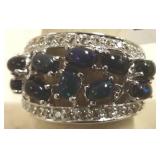 Fancy sterling ring set with opals & white topaz