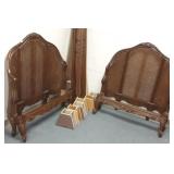 2 carved French style twin beds with rails