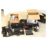 Large group of modern fishing items, finders,