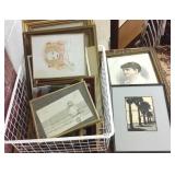 Group of small framed items, silhouettes, some