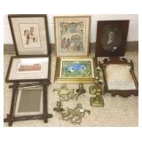 Group including 2 pair brass candleholders &