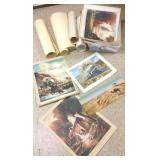 Group large unframed early prints, lithos, etc.
