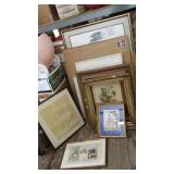 Large group of framed items, signed prints,