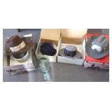 Group of hats including Stetson & a glass head