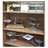 Group of antique scales, balance, etc