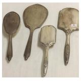 2 sterling hand mirrors and  2 sterling brushes