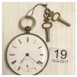 Early key wind pocket watch in silver case