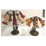 2 antique style lily lamps with shades