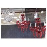 2 LED red chandeliers with prisms &