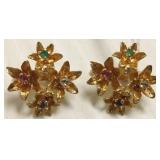 Pair of 14K scarf clips set with stones approx.