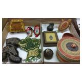 Group of Native American beadwork, pottery, basket