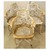 3 ornate cast iron garden arm chairs (1 leg as)