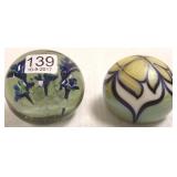 2 art glass paperweights - 1 in Orient & Flume
