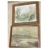 2 framed lithographs- Native Americans & fishing